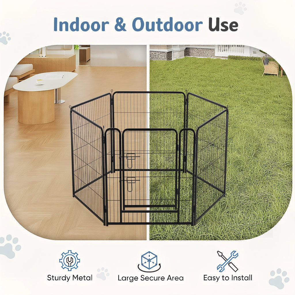6 Panels Metal Dog Playpen Pet Fence 24 Inch to 40 Inch Foldable Large Dog Puppy Exercise for Yard Gate Camping Outdoor