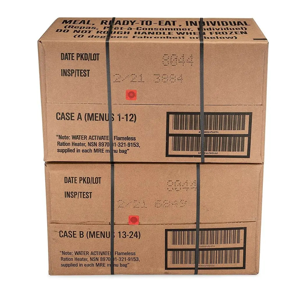 24-Count Military-Grade MRE Meal Kits, 2021 A+B Case Variety, Menus 1-24