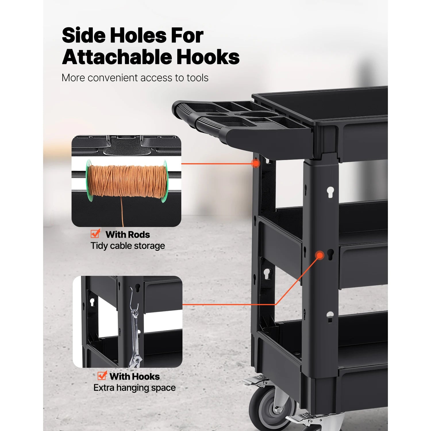 2/3 Shelf Utility Service Cart Dolly with 360° Swivel Wheels Ergonomic Storage Handle for Warehouse/Garage/Cleaning