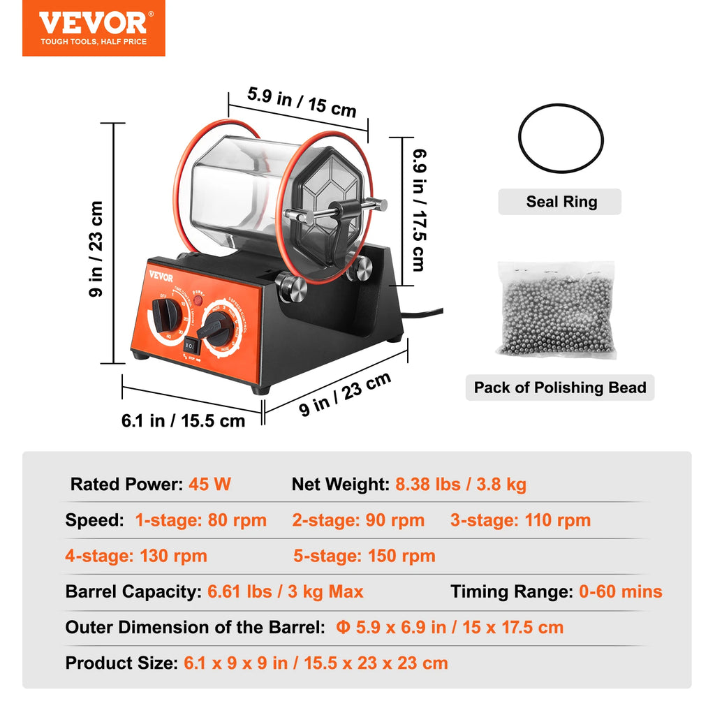 3kg 5kg Rotary Tumbler Surface Polisher Jewelry Drum Polishing Machine Gem DIY Mini-Tumbler Finishing Tools