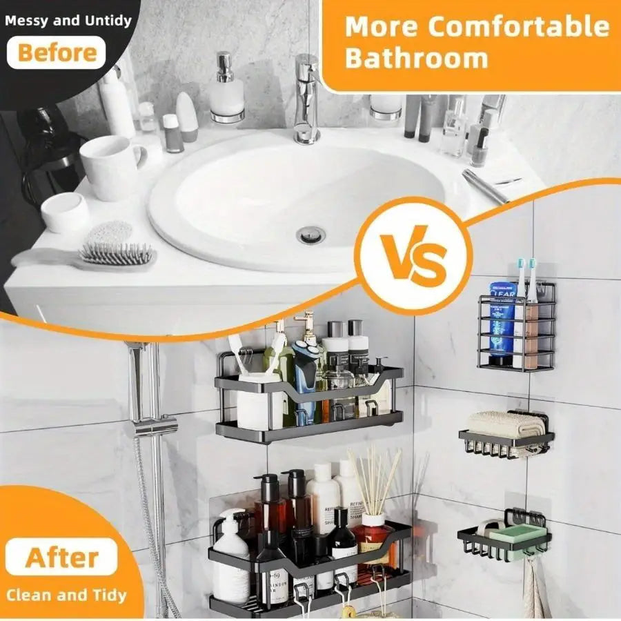 3/5 Pack Shower Organizer , Adhesive Shower Caddy with No Drilling,  Rustproof Stainless Steel for Bathroom and Storage&Kitchen