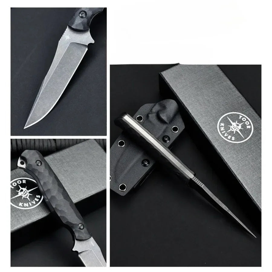 Straight Knife 9Cr13Mov Blade G10 Textured Handle Outdoor Tactical Knife - Self-defense Safety Tool