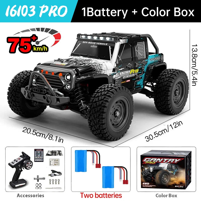 16101 Pro 1:16 75KM/H 4WD RC Car With LED Light 2.4G Remote Control Cars High Speed Drift Monster Truck for Children Gift