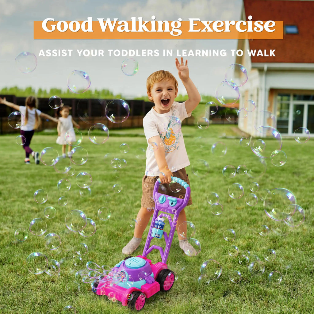 Bubble Lawn Mower Bubble Machine Summer Outdoor Toys Pink Bubble Blower for Kids 3-6 Birthday Gifts