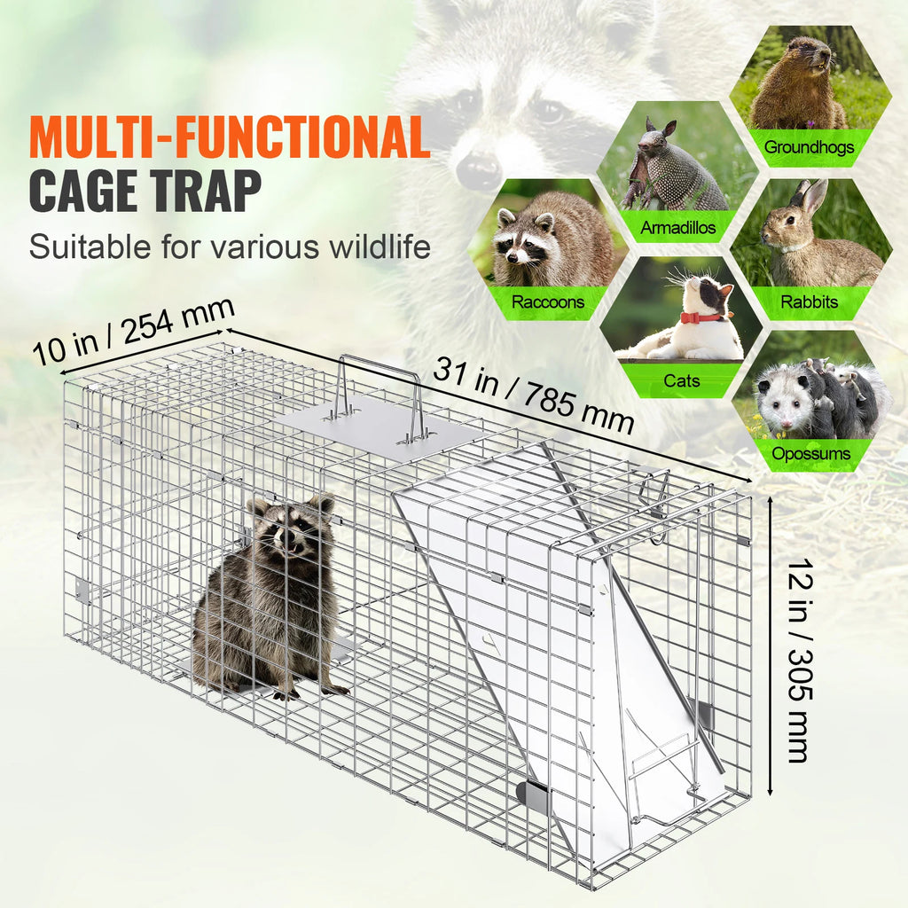 Live Animal Cage Trap Humane Cat Trap Galvanized Iron Folding Animal Trap with Handle for Rabbits Stray Cats Squirrels