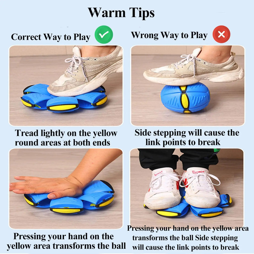 Magic UFO Flying Flat Disc Ball Toy with LED Light Outdoor Sport Deformable Ball for Kids Boys Girls