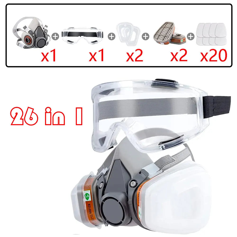 27in1 6200 Half Face Dust Gas Mask Respirator For Industrial Paint Spray Chemical Organic Vapor With Filters Protection