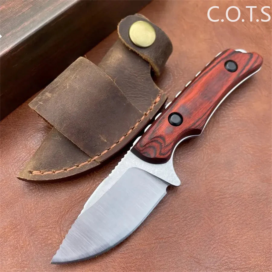 Fixed Blade Knife BM 15017 Drop Point Blade Wood Handles Hunting Camping Survival Boltaron Sheath