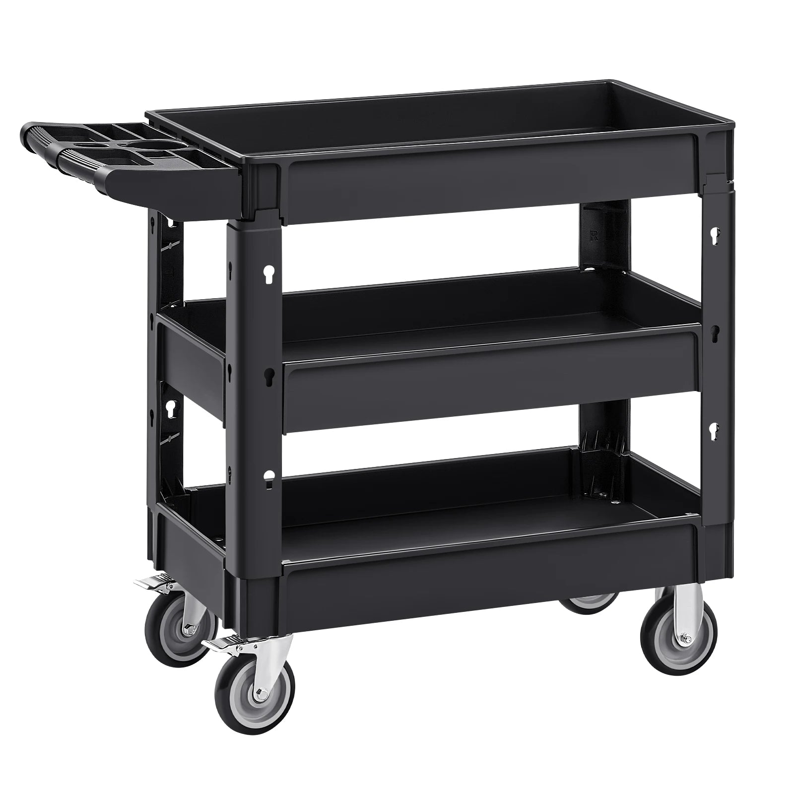 2/3 Shelf Utility Service Cart Dolly with 360° Swivel Wheels Ergonomic Storage Handle for Warehouse/Garage/Cleaning