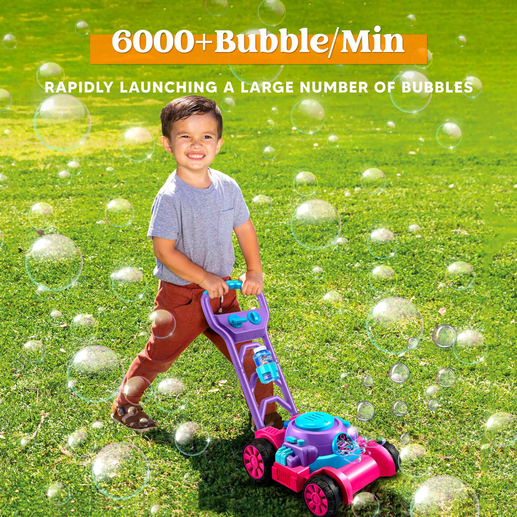 Bubble Lawn Mower Bubble Machine Summer Outdoor Toys Pink Bubble Blower for Kids 3-6 Birthday Gifts
