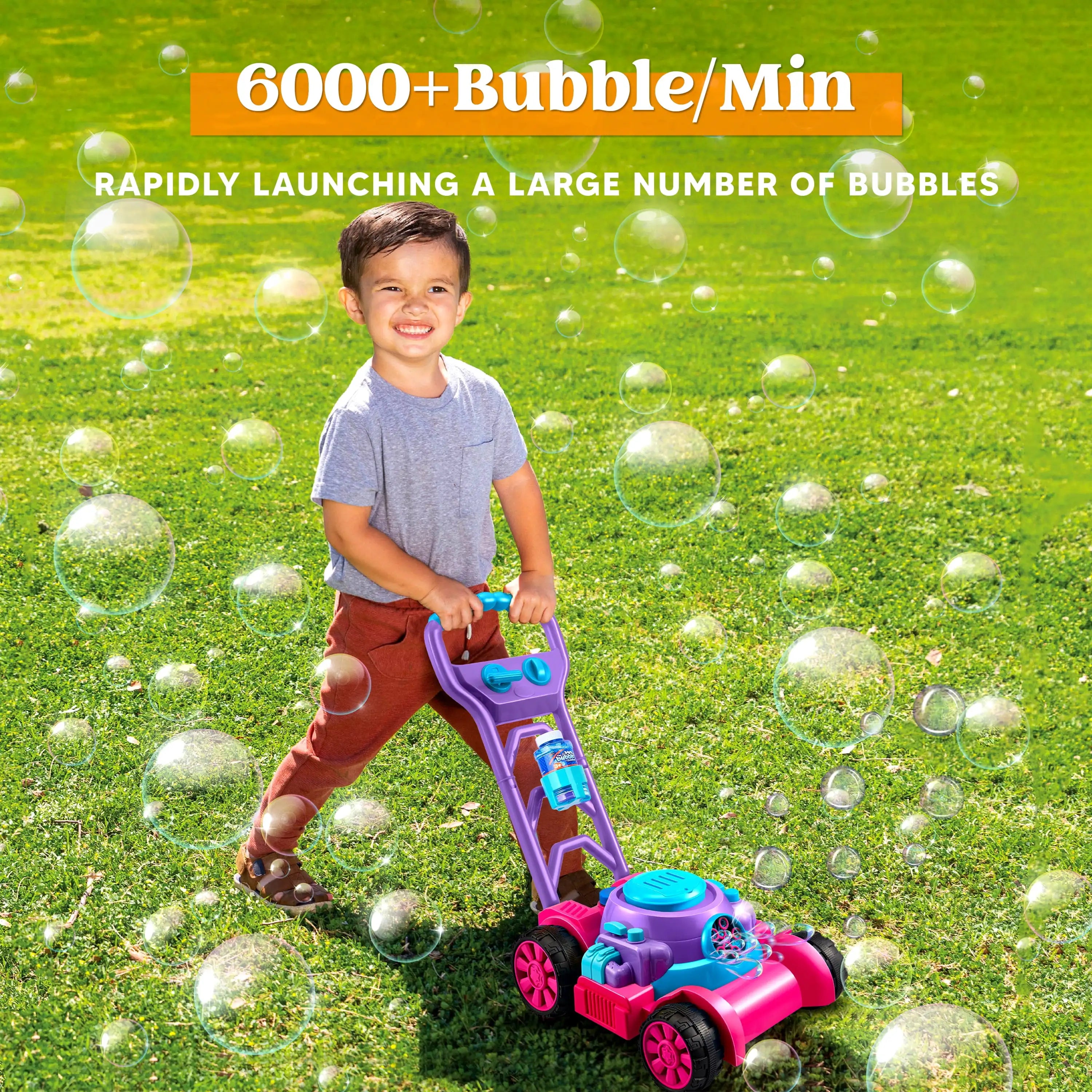 Bubble Lawn Mower Bubble Machine Summer Outdoor Toys Pink Bubble Blower for Kids 3-6 Birthday Gifts