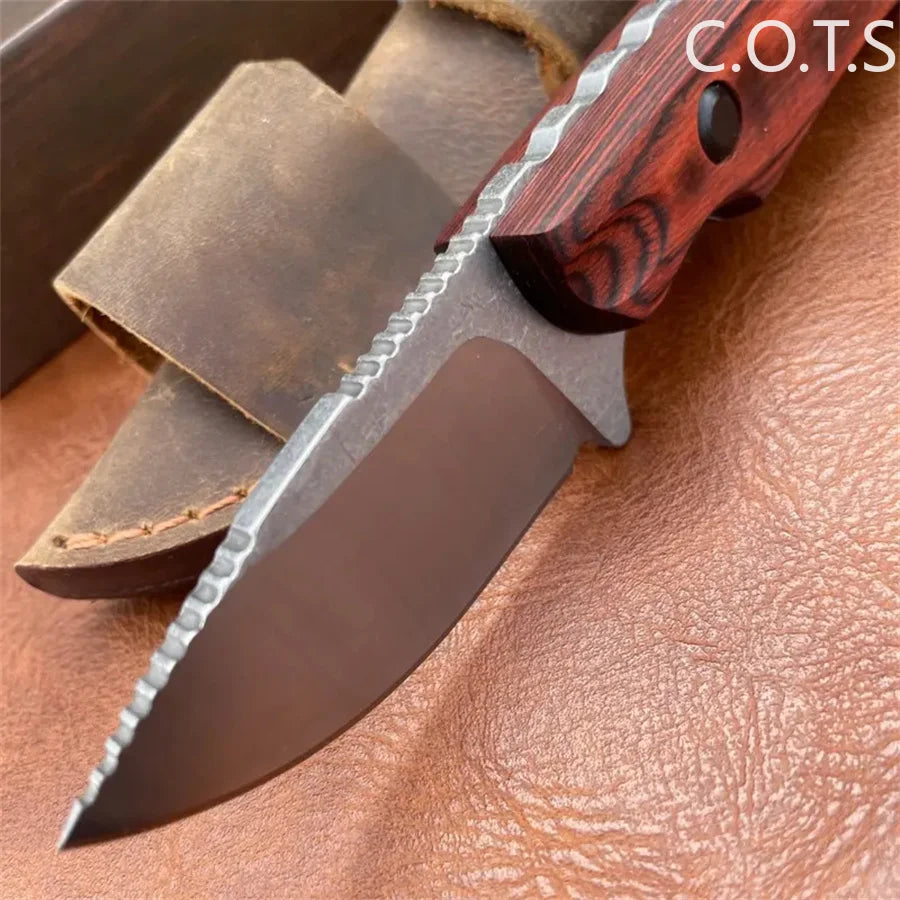 Fixed Blade Knife BM 15017 Drop Point Blade Wood Handles Hunting Camping Survival Boltaron Sheath