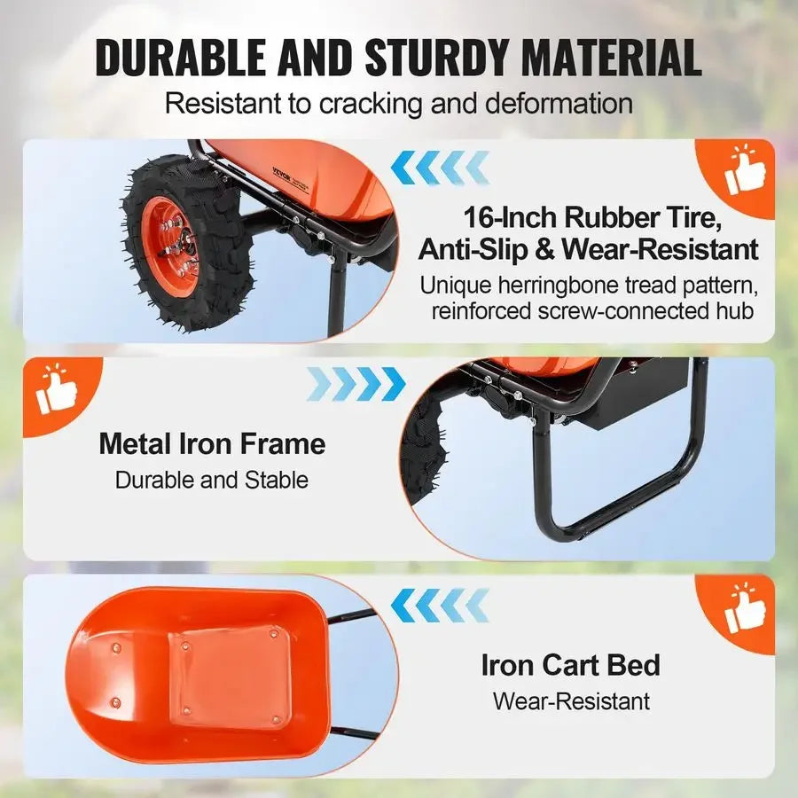 Electric Wheelbarrow Cart, 500W Powered Utility Garden Wagon Dump Cart, 4.5 Cu. Ft