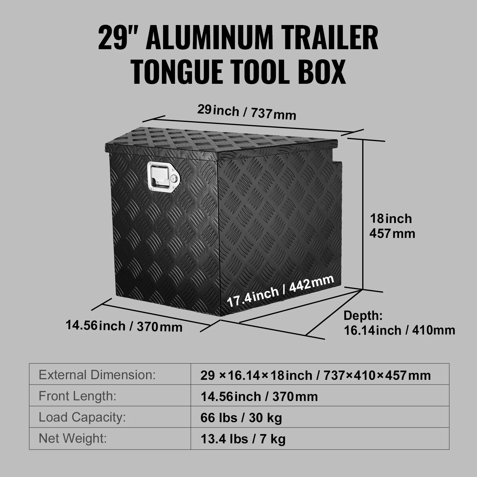 Trailer Tongue Box, Aluminum Alloy Diamond Plate Tongue Box Tool Chest, Heavy Duty Trailer Box Storage for Pickup Truck