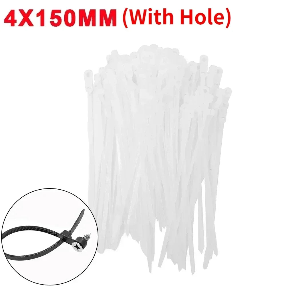 Nylon Cable Ties with Screw Hole Mount Self Locking Loop Wrap Bundle Ties Strap DIY Office Cables Wire Fasten Organizer