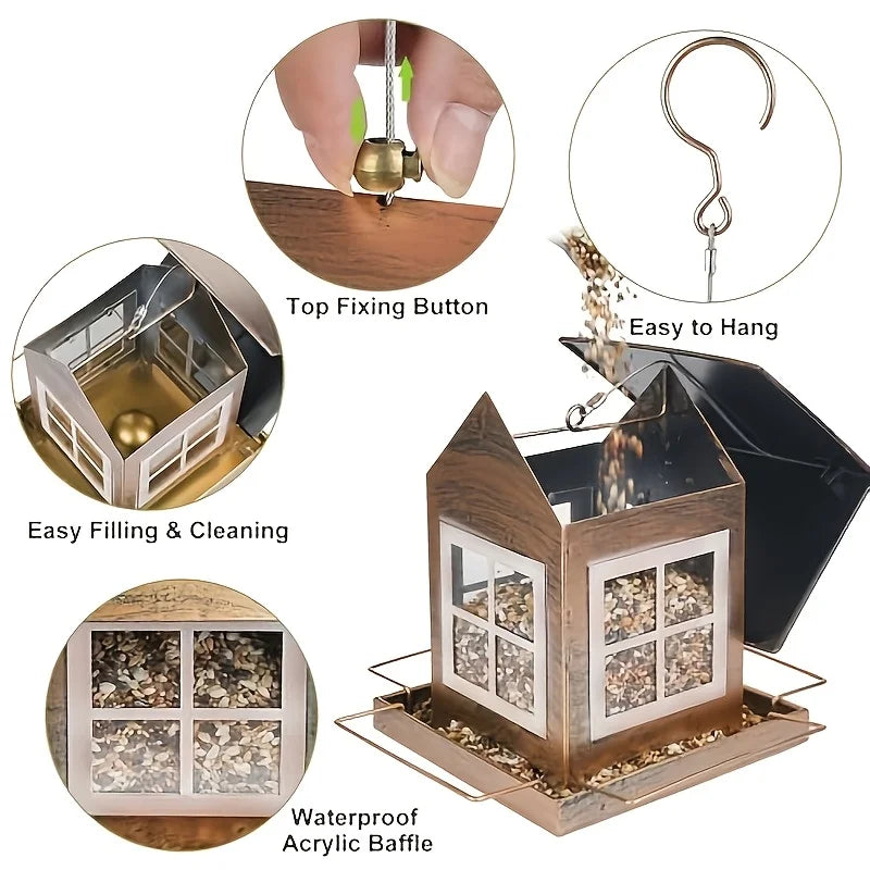 Outdoor Bird Feeder, Large Capacity Hanging Bird Feeder for Wild Birds, Attracts Chickadees Hummingbirds Goldfinches Cardinals Finches Sparrows, Rustic Metal Decorative Birdfeeder, Gift for Bird Lovers Women Men, Mother'S Day