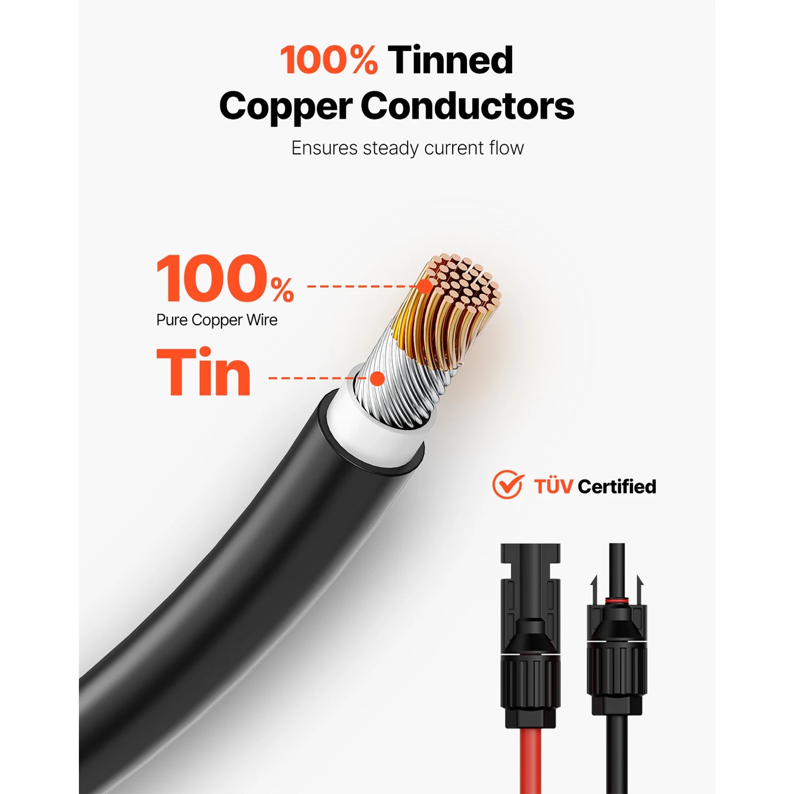 Solar Panel Extension Cable 20FT Black + 20FT Red / 30FT Black + 30FT Red / 50FT Black + 50FT Red / 100FT Black + 100FT Red 10AWG with Female & Male Waterproof Connectors 6mm² PV Cable for Home Ship