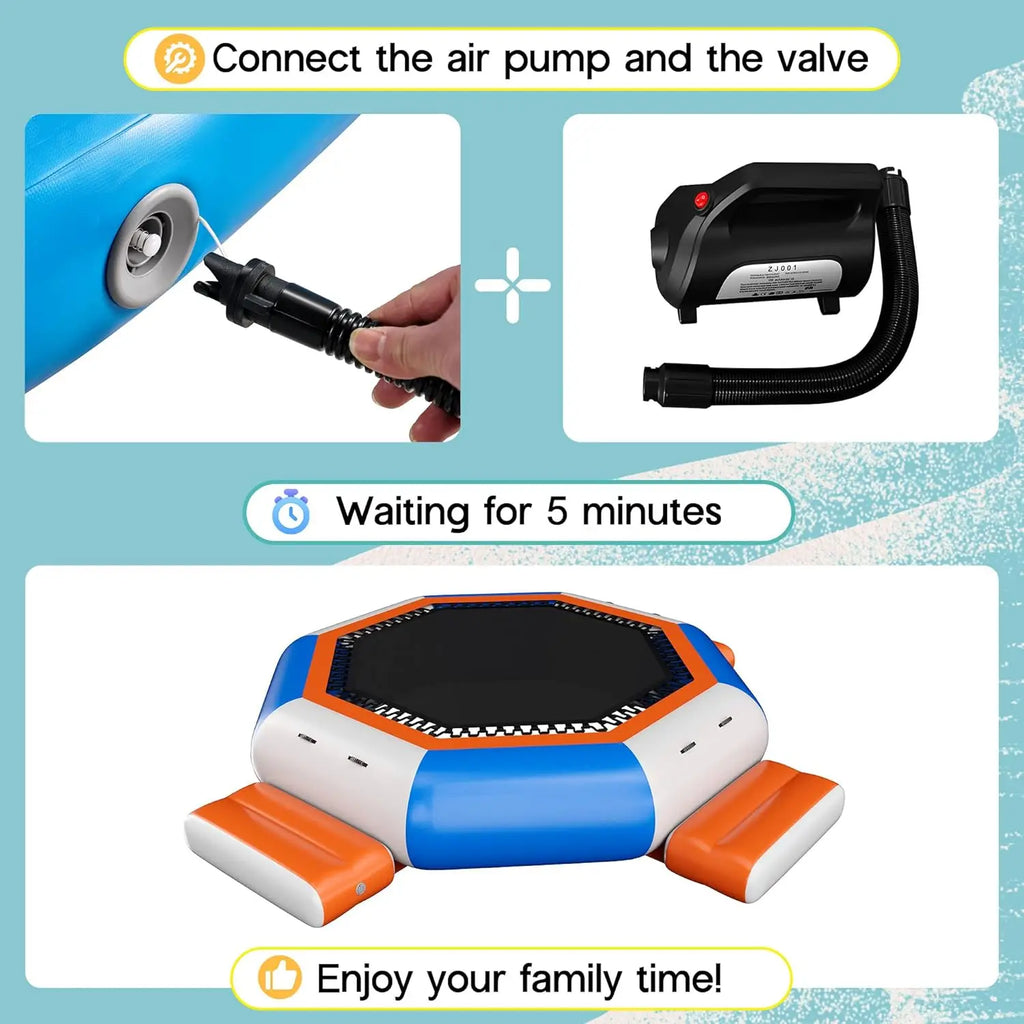 Inflatable Water Trampoline, 15FT Floating Water Bouncer with 3 Platforms, High Elastic Net, Durable PVC, Large, Customized