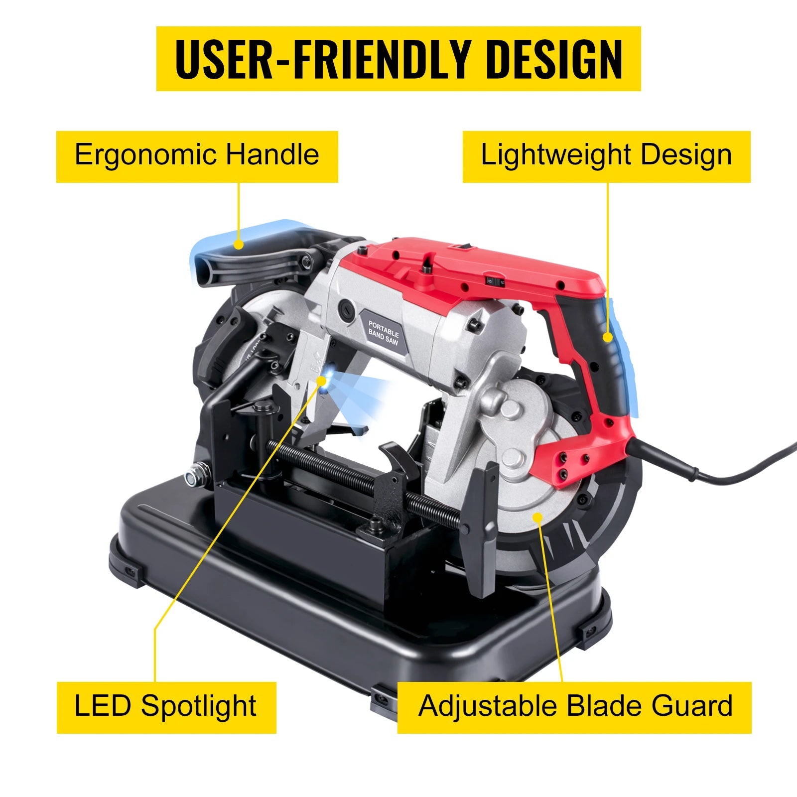 Portable BandSaw 5Inch Cutting Capacity Cordless Variable Speed 10Amp Motor Deep Cut Bandsaw for Metal Wood Pipes Rebar