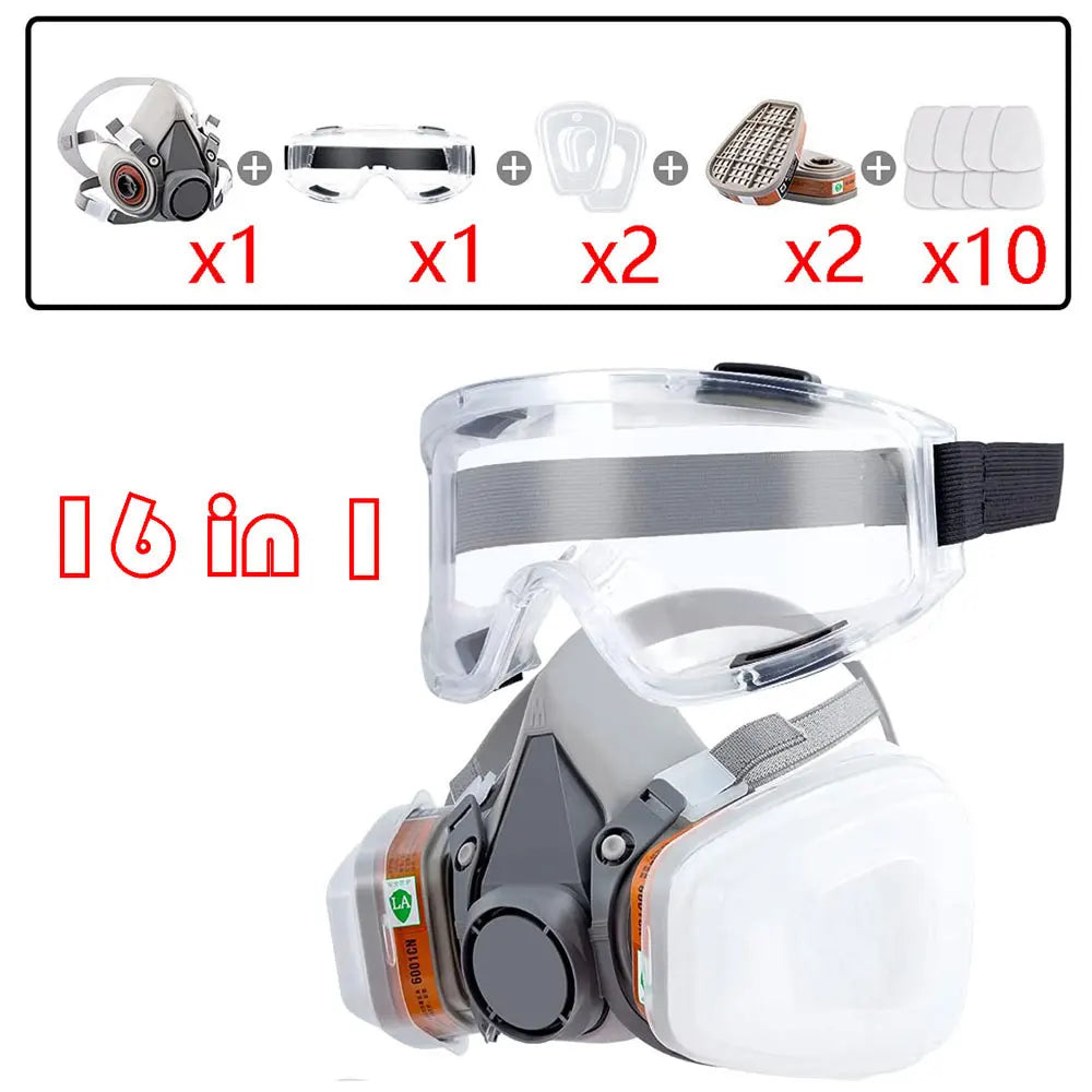 27in1 6200 Half Face Dust Gas Mask Respirator For Industrial Paint Spray Chemical Organic Vapor With Filters Protection