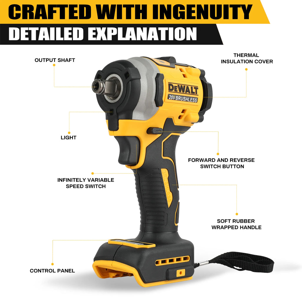 DCF850 20V Brushless Impact Driver, 1/4" Hex 3-Speed Cordless Power Tool 205Nm 3250RPM for Screw Driving Assembly