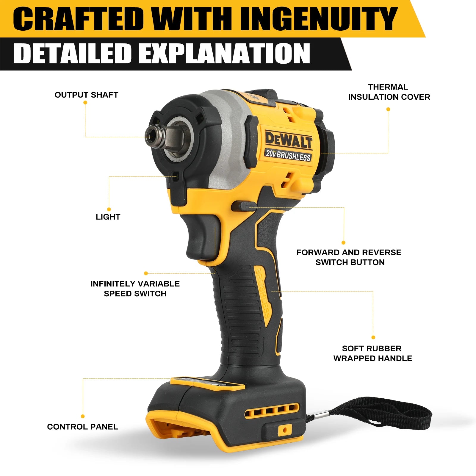 DCF850 20V Brushless Impact Driver, 1/4" Hex 3-Speed Cordless Power Tool 205Nm 3250RPM for Screw Driving Assembly
