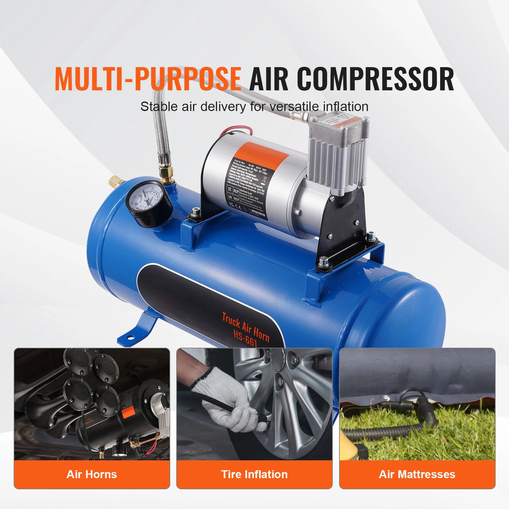 12V Air Compressor with Tank 3/6L Train Horn Air Compressor 120psi Air Compressor System for Train Horn/Inflating Tire