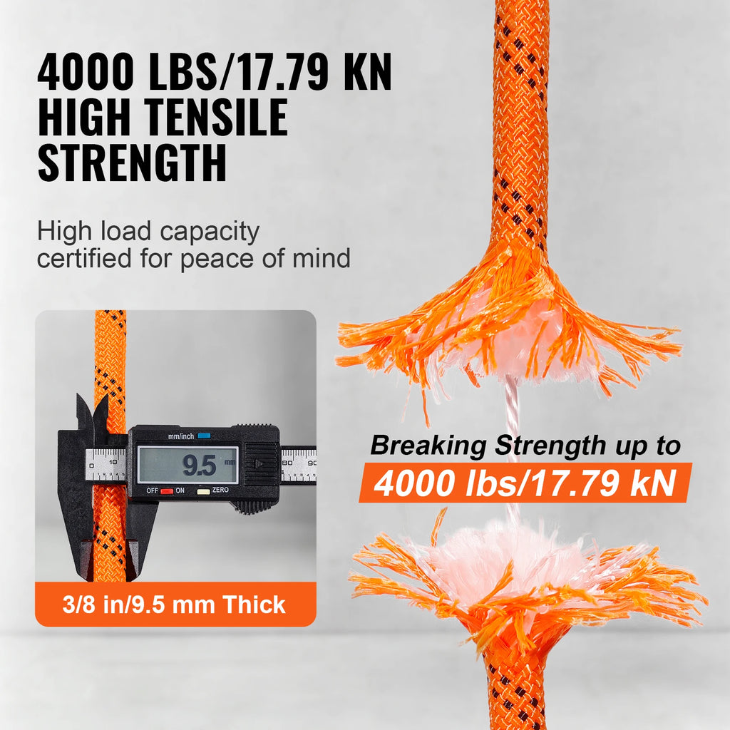 120ft Dual-Weave Polyester Cord 3/8 1/2in 48-Strand Multi-Use Rope for Arborist Activities Outdoor Adventures Versatile