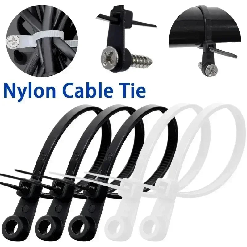 Nylon Cable Ties with Screw Hole Mount Self Locking Loop Wrap Bundle Ties Strap DIY Office Cables Wire Fasten Organizer