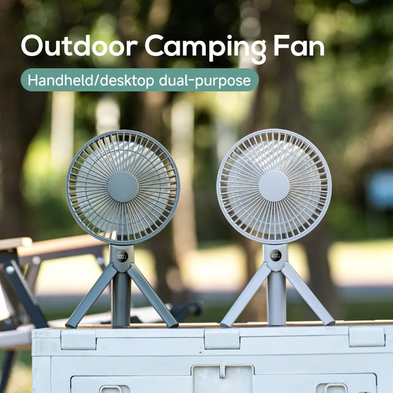Portable Handheld Rechargeable Fan LED Digital Display 180°Adjustable Fan 4 Speed Tripod Fan