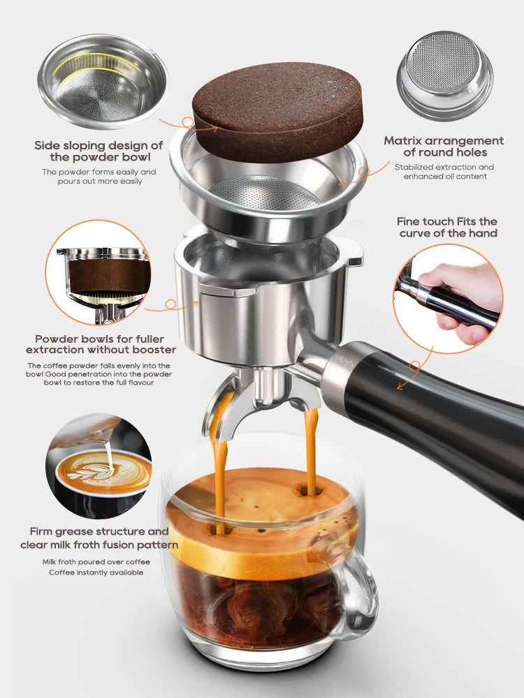 20Bar Semi Automatic Espresso Coffee Machine Temperature Adjustable 58mm Portafilter Cold/Hot Coffee Maker Metal CaseH10A