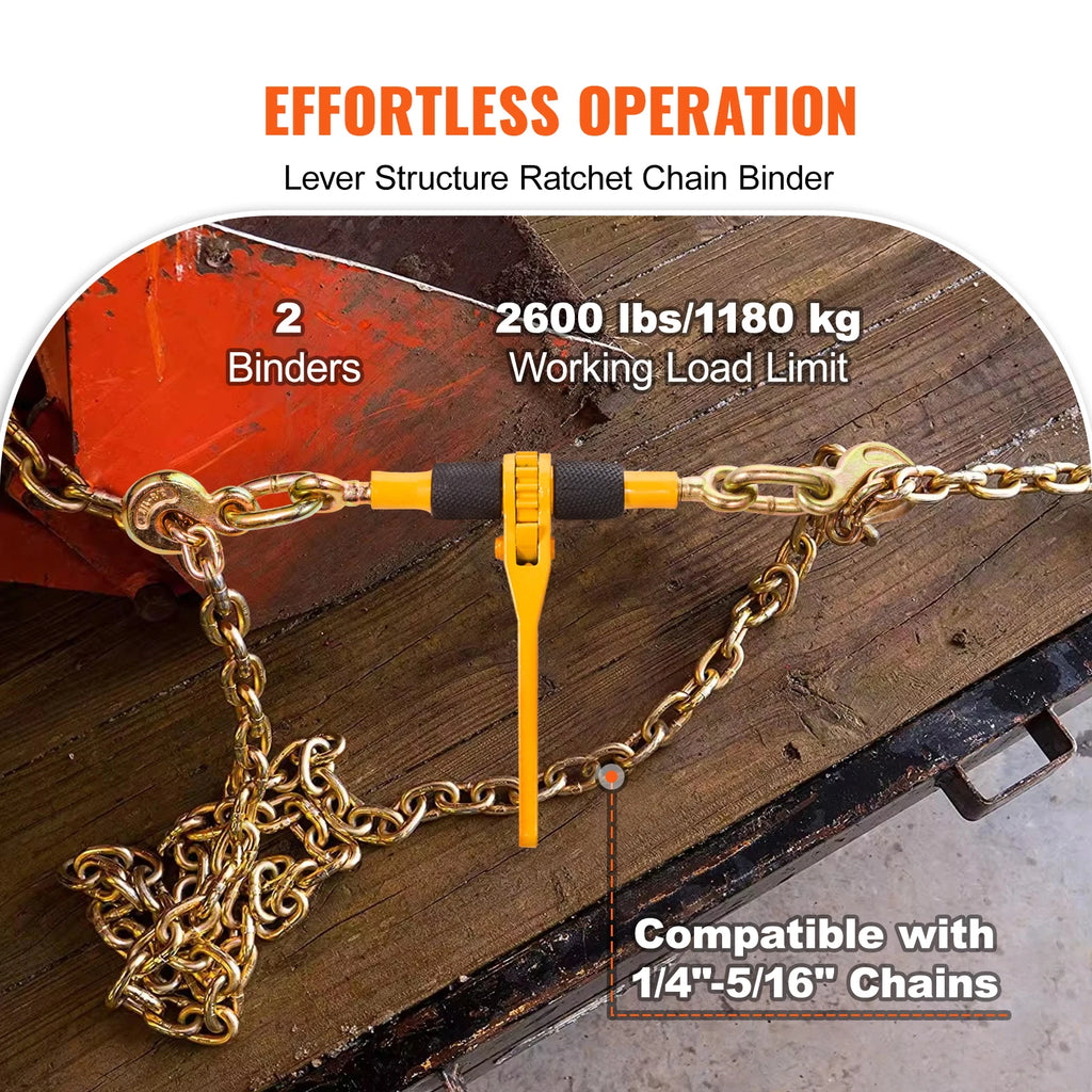 2/4pcs Ratchet Chain Binders 1/4"-5/16" Load Binder with 2 Hooks Tie Downs Tow Chain for Flatbed Trailer Transport