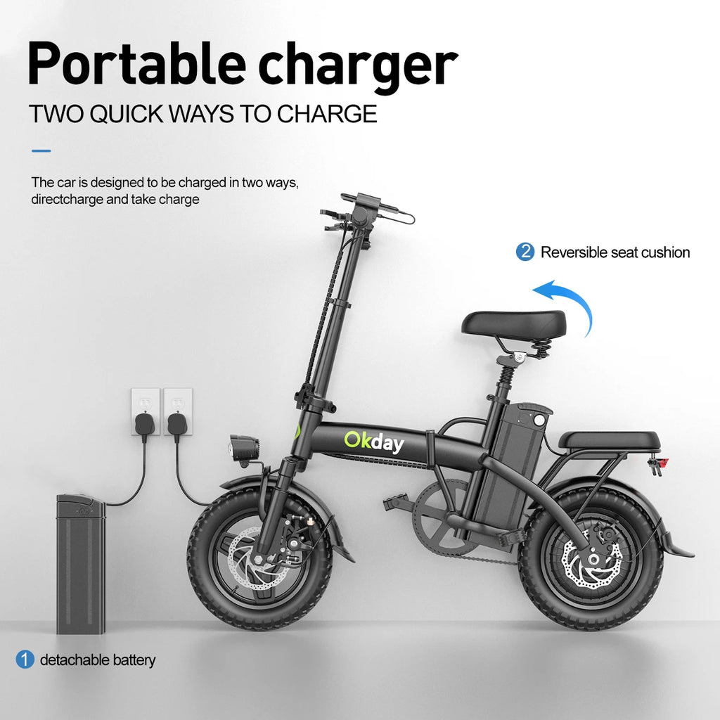 400W Foldable Electric Bike for Adults, 19 MPH, Long Range, 14" All-Terrain Tires, Dual Brakes,