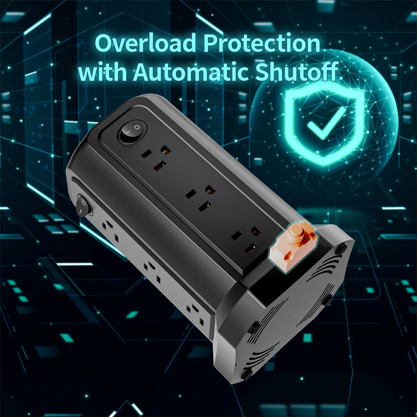 The tower power strip features 12 AC outlets and 5 USB ports (including 1 USB-C), equipped with a 1080J surge protector.