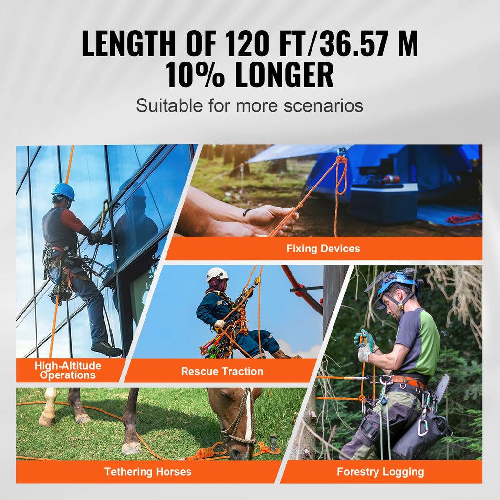 120ft Dual-Weave Polyester Cord 3/8 1/2in 48-Strand Multi-Use Rope for Arborist Activities Outdoor Adventures Versatile