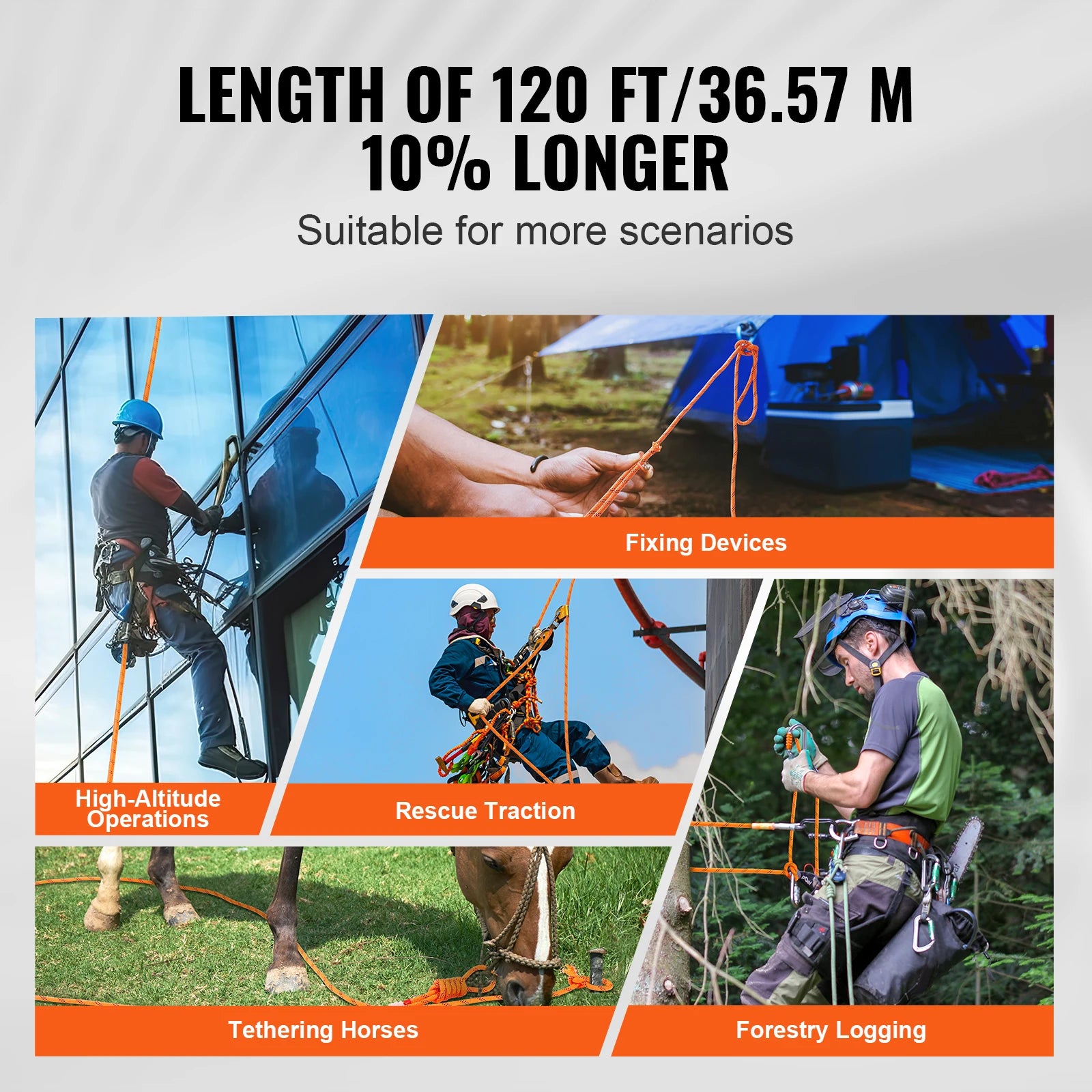 120ft Dual-Weave Polyester Cord 3/8 1/2in 48-Strand Multi-Use Rope for Arborist Activities Outdoor Adventures Versatile