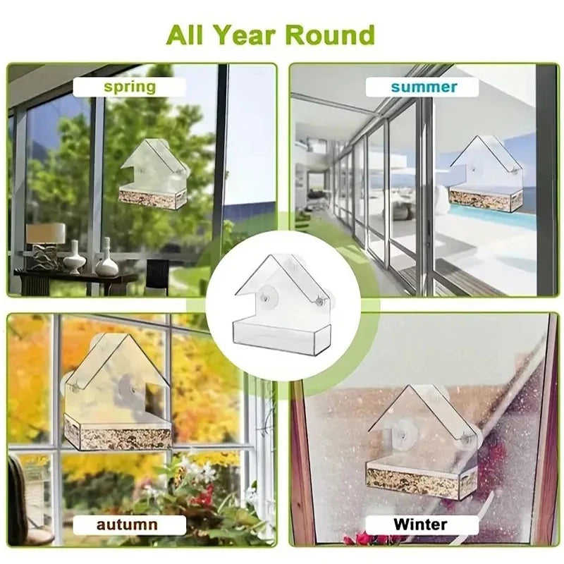 Transparent Bird Feeder Birds House for Outdoor Window Bird Feeder with Strong Suction Cups for Wild Birds,
