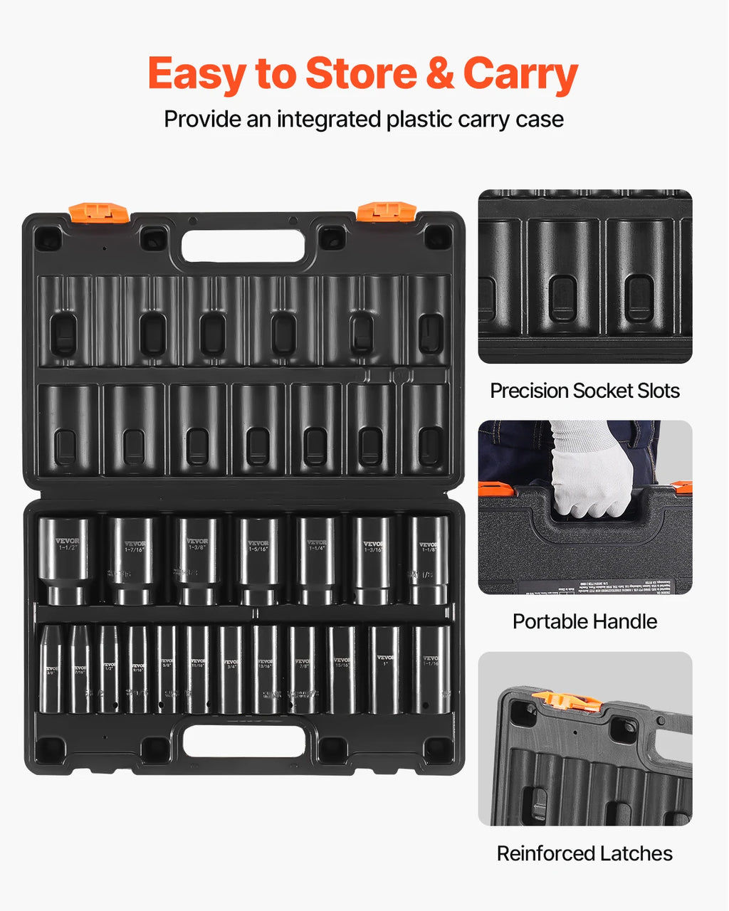 Impact Socket Set 1/2" Impact Sockets Deep Socket 6-Point Sockets 1/2 Inches Drive Socket Impact 3/8 inch 1-1/2 inch