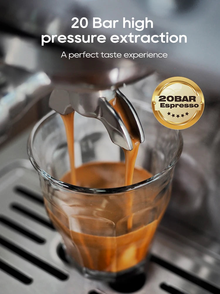 20Bar Semi Automatic Espresso Coffee Machine Temperature Adjustable 58mm Portafilter Cold/Hot Coffee Maker Metal CaseH10A