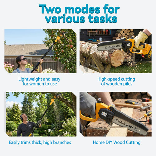 2-in-1 Electric Pole Saws, 6"&8"Cordless Power Saw with Extension Pole, Two 21V 3.0Ah Batteries for Wood Cutting/Tree Trimming