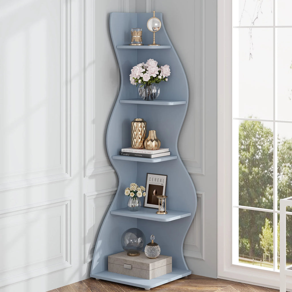 Corner Shelf, Modern 5-Tier Wall Corner Bookshelf, Stylish Corner Small Bookcase Storage Rack Plant Stand