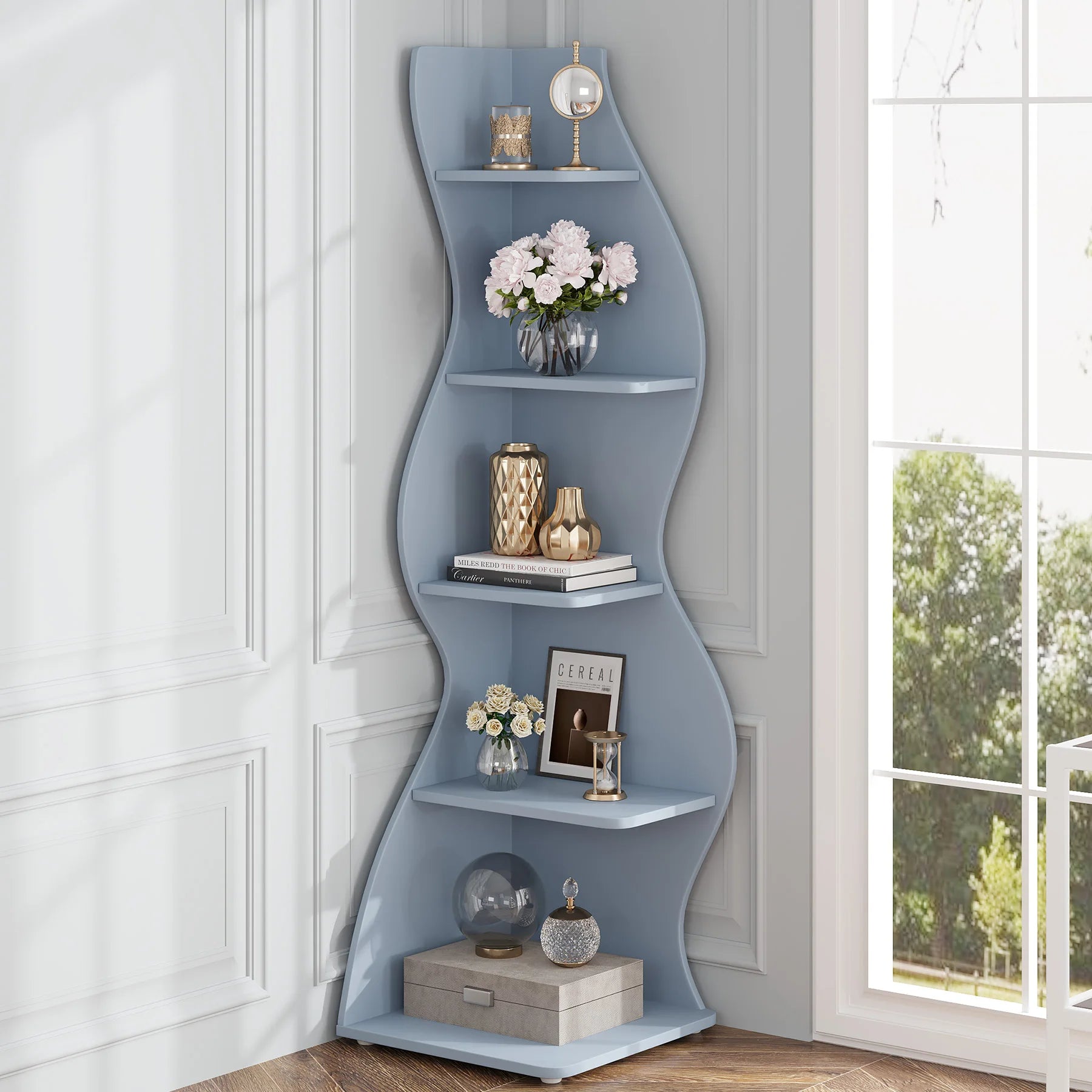 Corner Shelf, Modern 5-Tier Wall Corner Bookshelf, Stylish Corner Small Bookcase Storage Rack Plant Stand