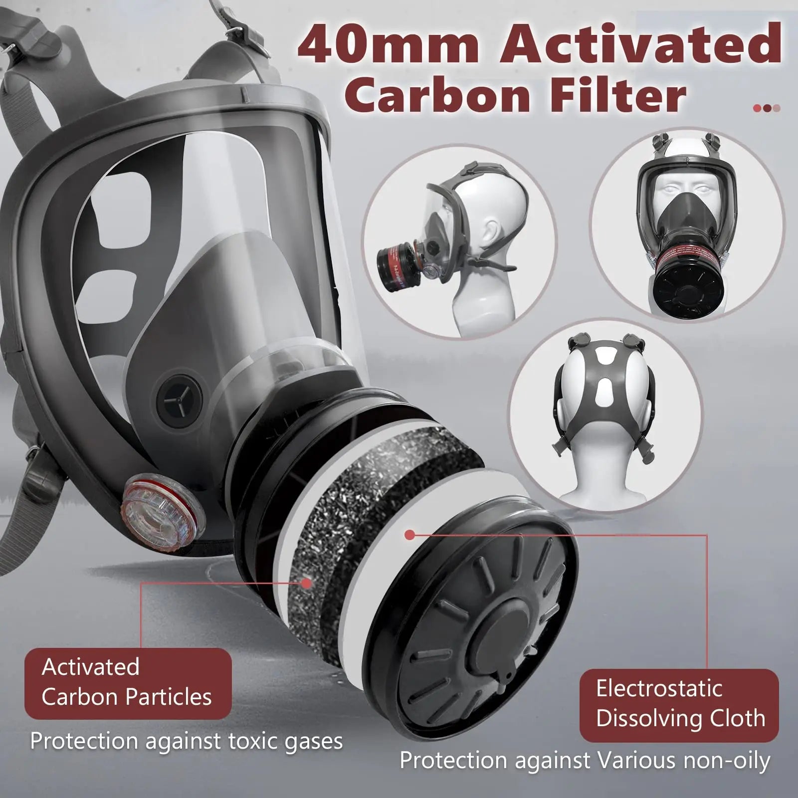 16IN1 Full Face Gas Mask Chemical Respirator with 40mm Filter Activated Carbon Safety Protection for Survival