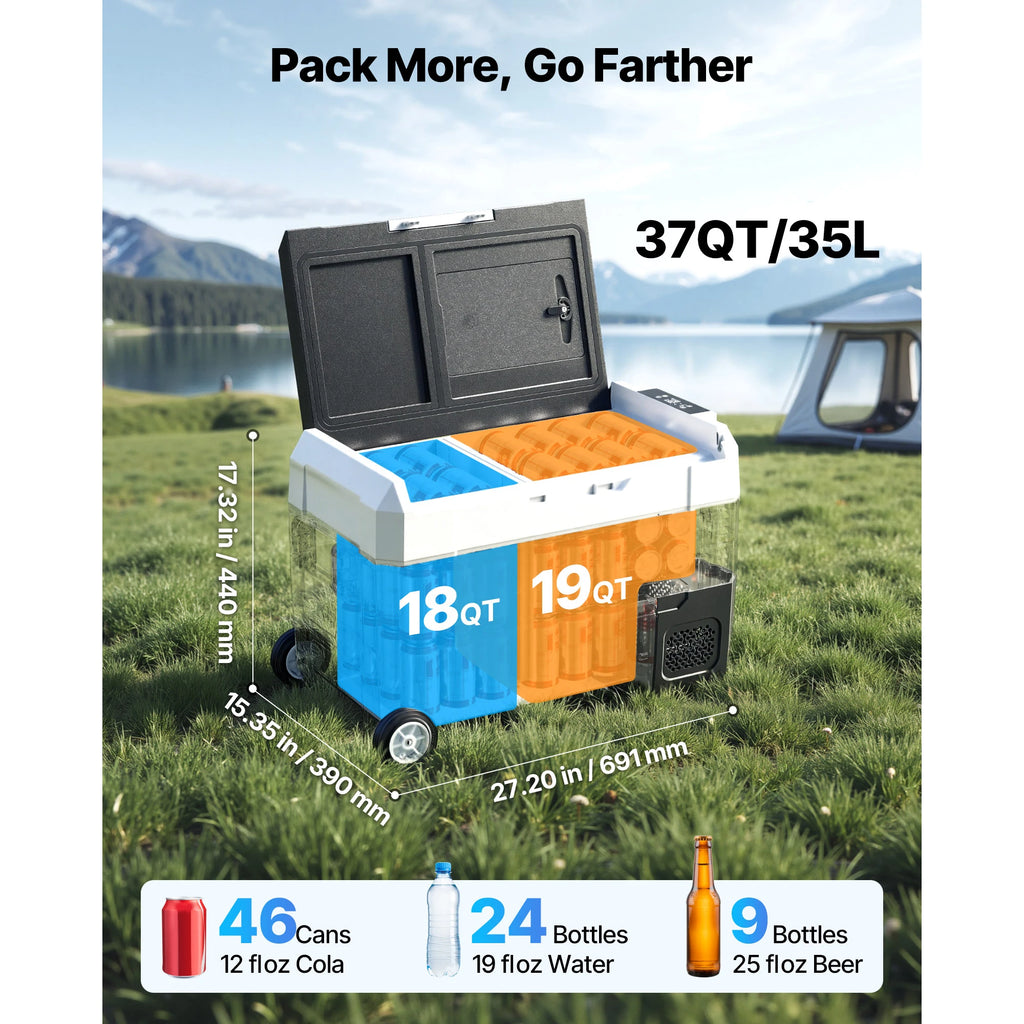 35L 45L 55L Portable Foldable Handle Car Refrigerator with Wheel -4°F to 68°F Truck Refrigerator with APP Control Compressor Freezer for Camping Picnics Car Home Traval