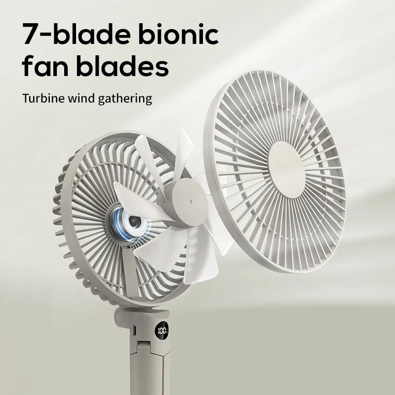 Portable Handheld Rechargeable Fan LED Digital Display 180°Adjustable Fan 4 Speed Tripod Fan