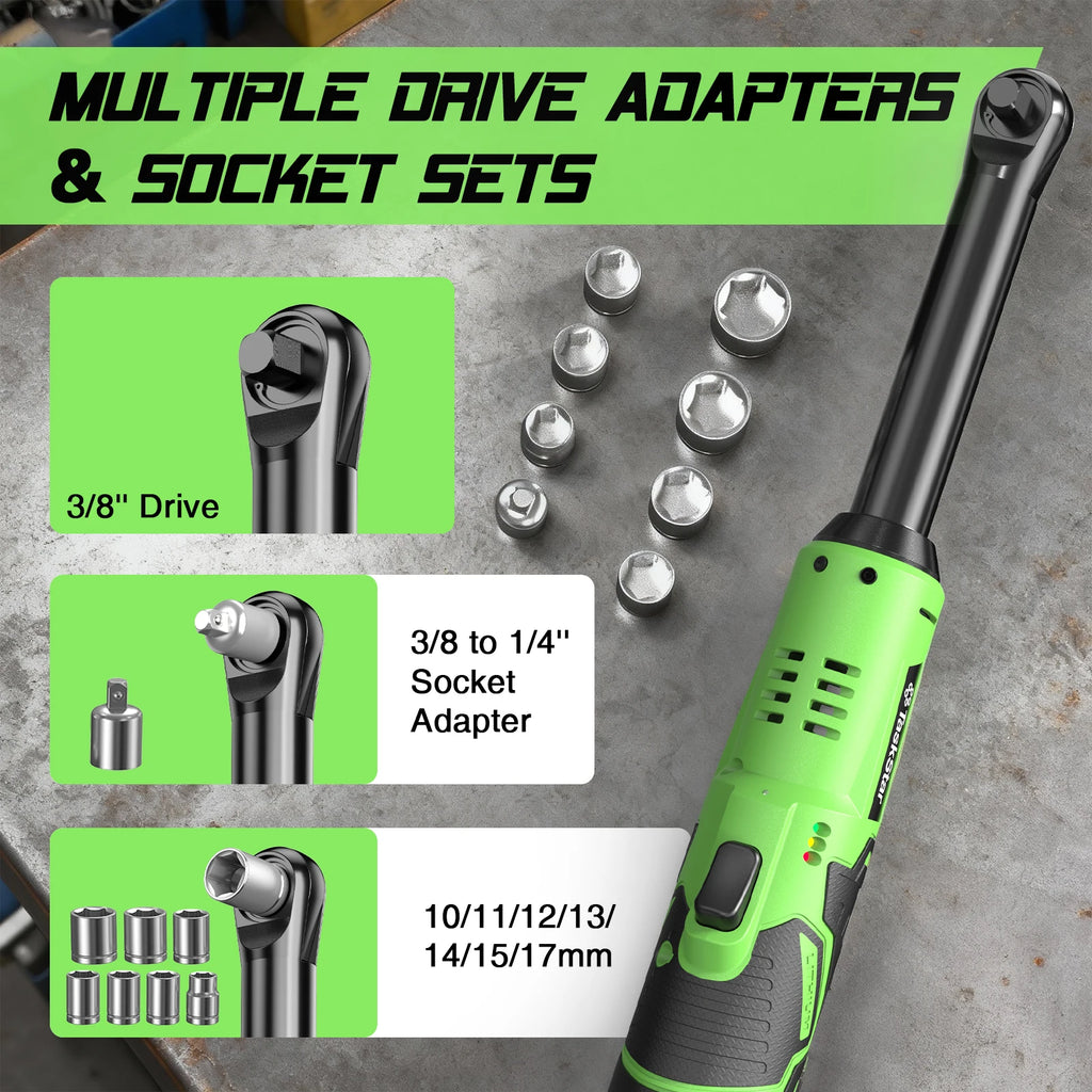 6.3-inch Extended Ratchet Wrench 3/8" Driver Cordless Electric Wrench Car Dismantling Power Tool For DIY Car Mechanic