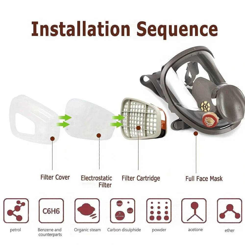 6800 Gas Mask Full Face Large Size Respirator Reusable Full Face Respirator Gas Paint Sprayer Chemical Wood Working Dust