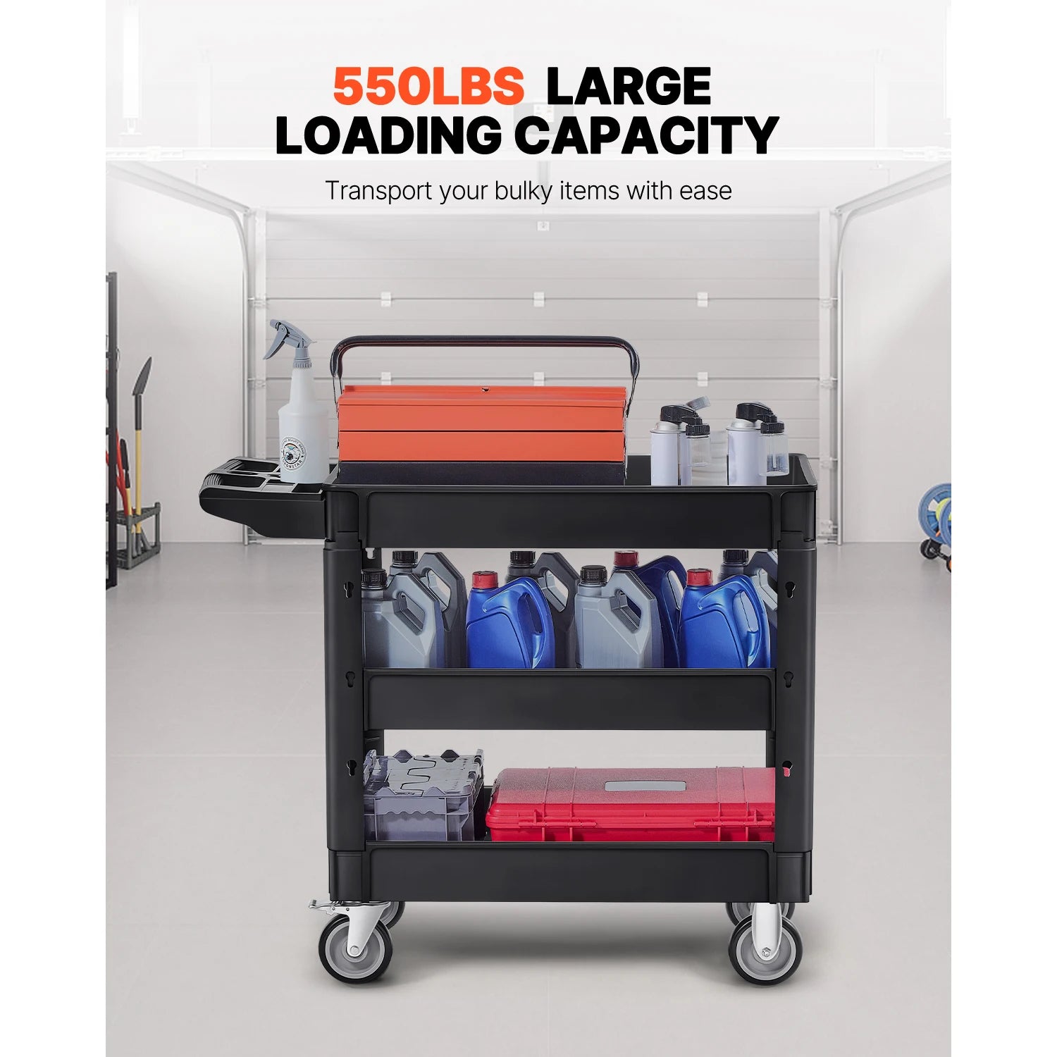 2/3 Shelf Utility Service Cart Dolly with 360° Swivel Wheels Ergonomic Storage Handle for Warehouse/Garage/Cleaning