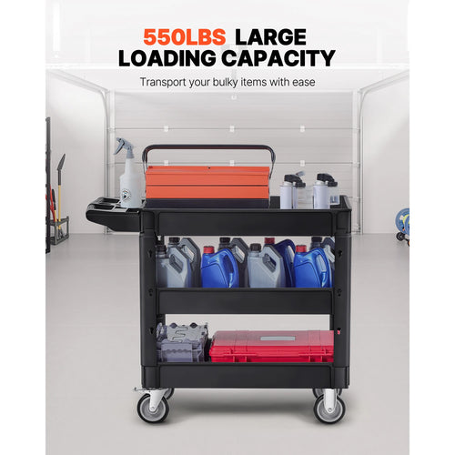 2/3 Shelf Utility Service Cart Dolly with 360° Swivel Wheels Ergonomic Storage Handle for Warehouse/Garage/Cleaning