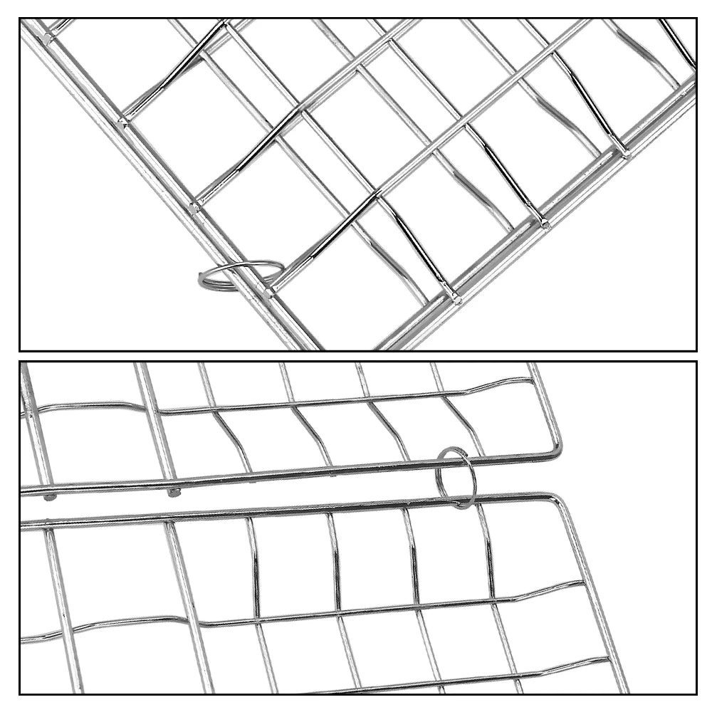 Barbecue Grilling Reusable Meat Fish Clip Holder Wooden Handle Stainless Steel Grill Mesh Foldable BBQ Grill Mat Grilling Basket